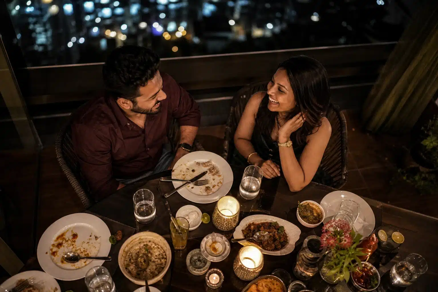 People romantic dinner with a view.